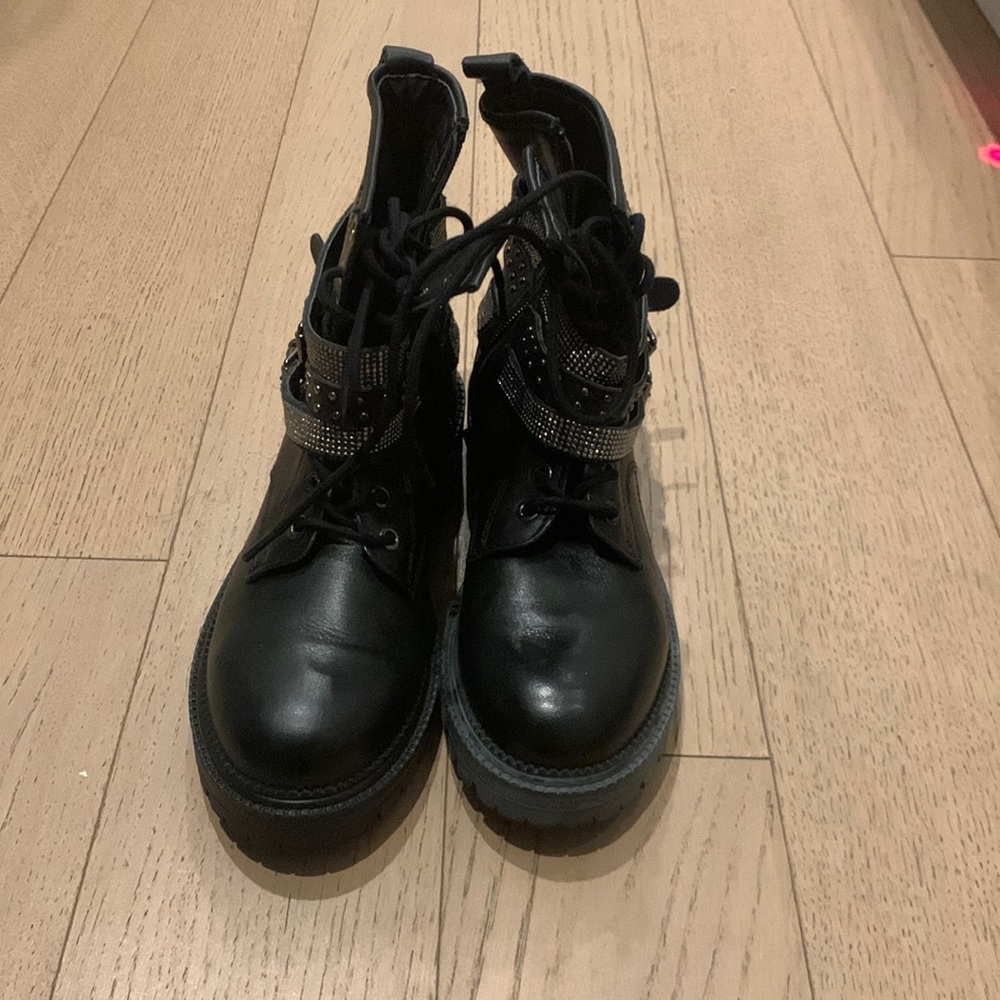 Steve Madden combat boots with jeweled accent